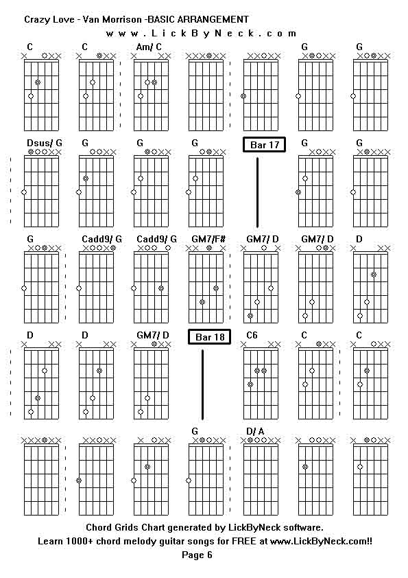 Chord Grids Chart of chord melody fingerstyle guitar song-Crazy Love - Van Morrison -BASIC ARRANGEMENT,generated by LickByNeck software.